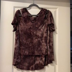 Maroon, tie dye, cut out shoulder blouse